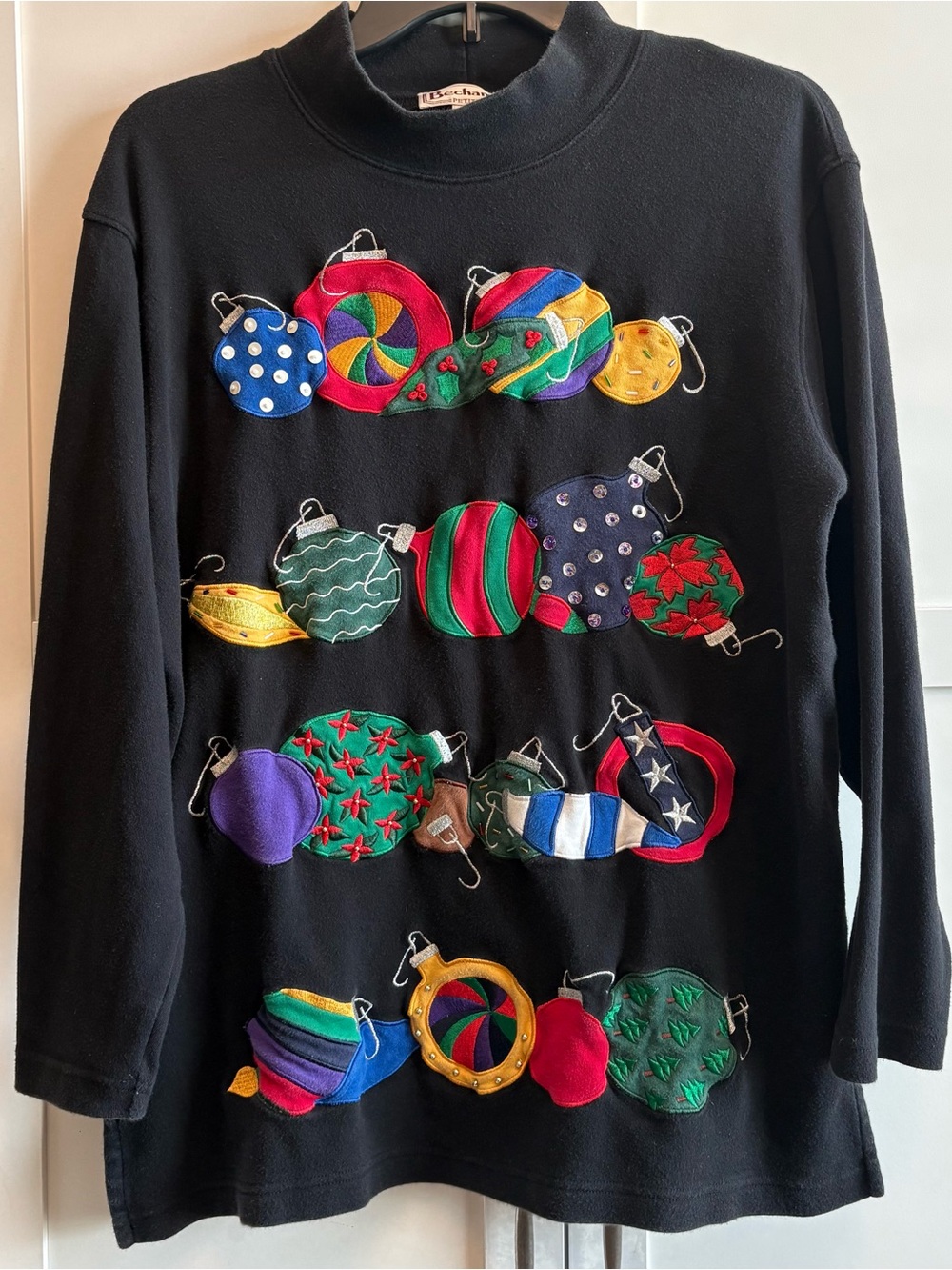 VTG Bechamel Holiday Ornament Womens Turtleneck sweater 100% Ctn Petite Large